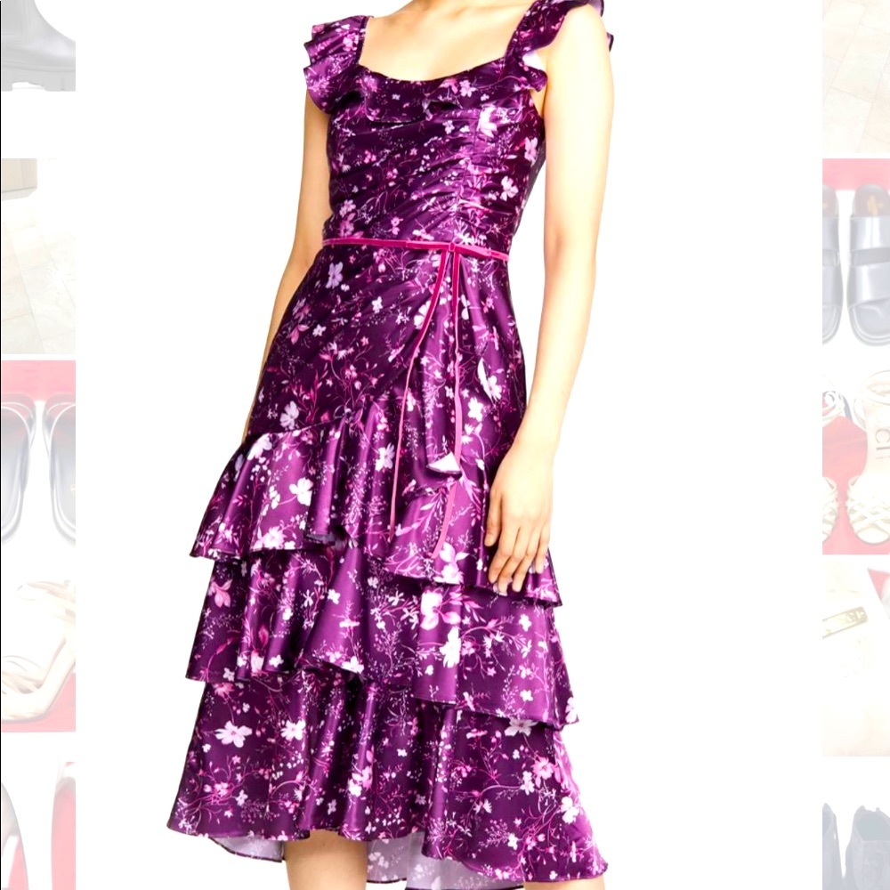 MARCHESA NOTTE
Floral Draped Charmeuse Tiered Ruffle-Trim Dress size 12 new wtag